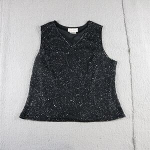 Laurence Kazar Beaded Top Black 2x Sleeveless V Neck Vintage